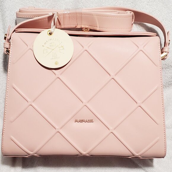 Matmazel "THENA" Shoulder Bag- Pink & Black- 24" Shoulder Strap- 4 Compartments - Picture 4 of 15